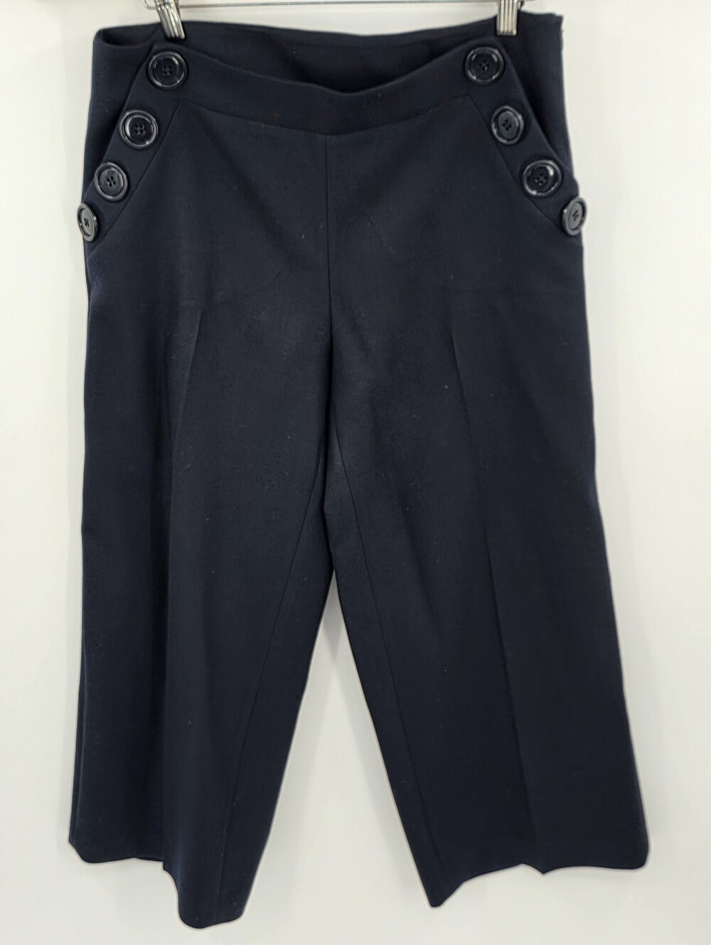 Emporio Armani 100% Wool Navy Blue Button Detail Wide Leg Pants Size 46